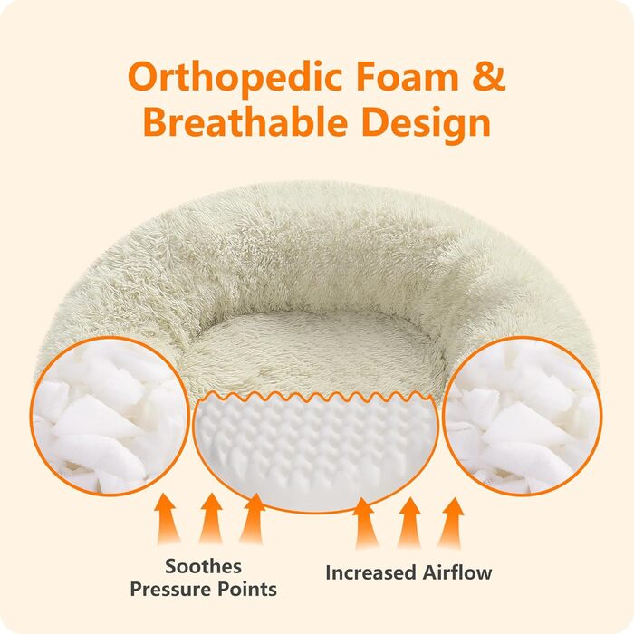 Ортопедичне ліжко для собак, круглий пуф-кіготник, софа для котів та собак, м'яке ліжко-кошик, можна прати, діаметр 100 см, бежеве (100 x 100 x 20 см)