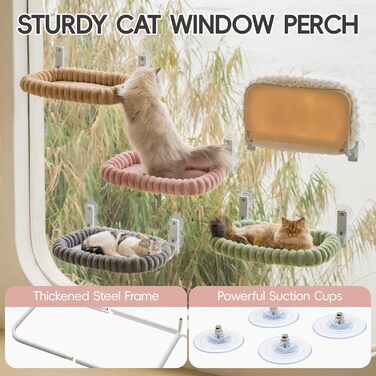 Крісло-гамак для котів EDAGNY на вікно з м'яким знімним чохлом, сталевий каркас, до 18 кг (зелений, рожевий)