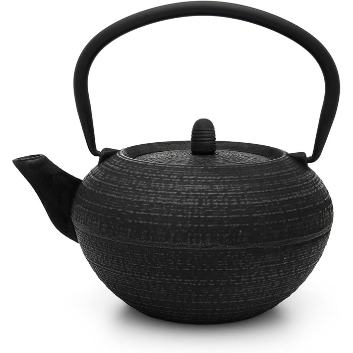 Bredemeijer Blue Flat Asia Teapot 1.1 Liter Cast Iron - Asia Cast Pot with Stainless Steel Tea Filter (200x160x115, Black)