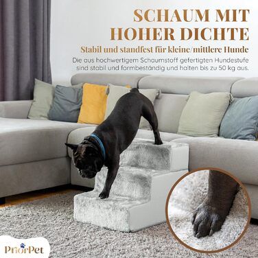 Сходинки для собак на ліжко та диван - 4 сходинки, 58 см заввишки - з пінопласту для маленьких собак - безпечні та стійкі - знімний, пральний чохол - світло-сірий