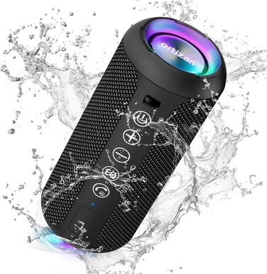 Портативна Bluetooth колонка Ortizan з RGB підсвічуванням, IPX7, 30 годин роботи, Bass Boost, TWS, AUX, TF картка, мікрофон (чорний)