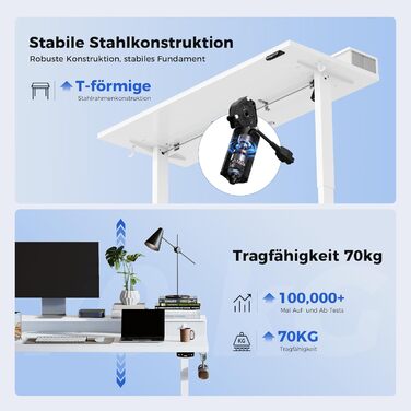 Регульований за висотою стіл Agilestic з 2 висувними ящиками, 140 x 60 см. Електричний, ергономічний стіл для роботи, комп'ютерний стіл, білий