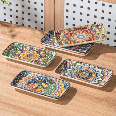 Набір сервірувальних тарілок Henten Home (6 шт.) - прямокутна форма, 25.5 см - для закусок, суші, фруктів, салатів, десертів - безпечно в мікрохвильовці, духовці, посудомийній машині - багатобарвний