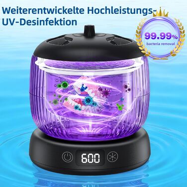 Ультразвуковий очищувач для зубних протезів, кап, брекетів та ювелірних виробів 200 мл, 45000 Гц, з УФ-лампою, чорний