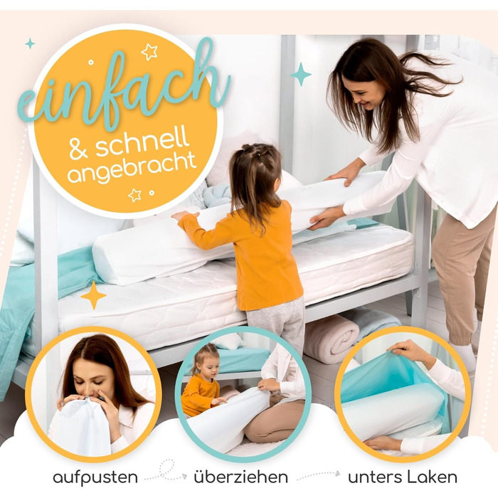 Надувне дитяче ліжко для подорожей - ліжко з захистом від падіння та вбудованим насосом - Портативне дитяче туристичне ліжко з тканиною Oeko-Tex - Ідеально для кемпінгу, готелів та дому (1 шт, 180 см)