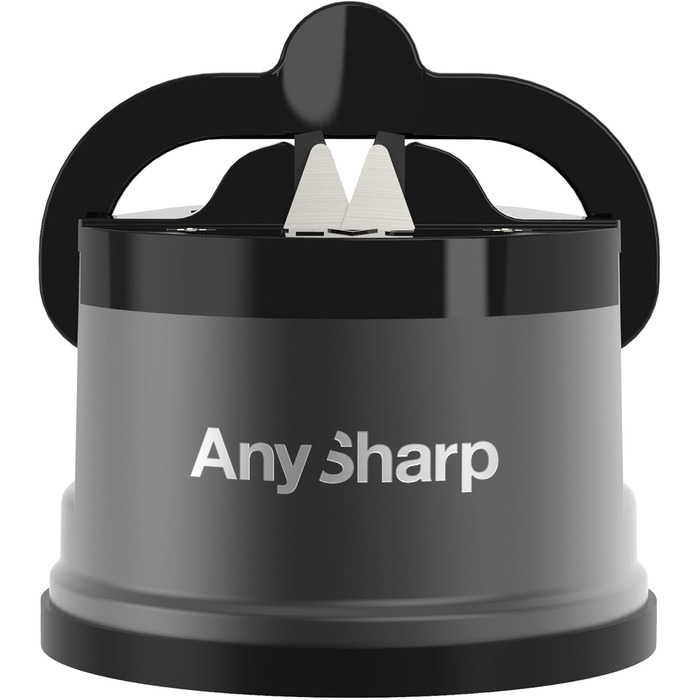 Механічна точилка для ножів AnySharp Pro, метал, PowerGrip, для всіх кухонних ножів, підходить для загартованої сталі та з хвилястою кромкою, світова якість, колір гангметал