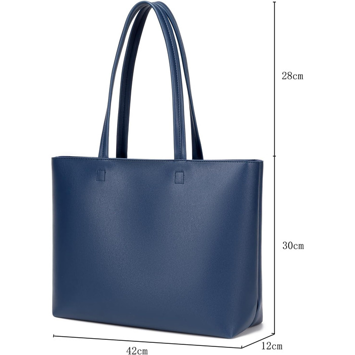 Жіноча сумка-шопер Tote Bag з PU шкіри для роботи, школи, покупок, темно-синя з блискавкою та внутрішніми кишенями