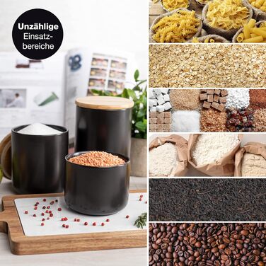 Керамічна банка Moritz & Moritz 600 мл з бамбуковою кришкою, чорна, для зберігання продуктів, підписна, для кави, круп, борошна або ванних аксесуарів