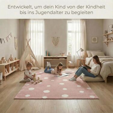 Дитячий килим Kinderteppich DOTS бежево-рожевий 80x150 см, Öko-Tex, для дівчаток, в дитячу кімнату