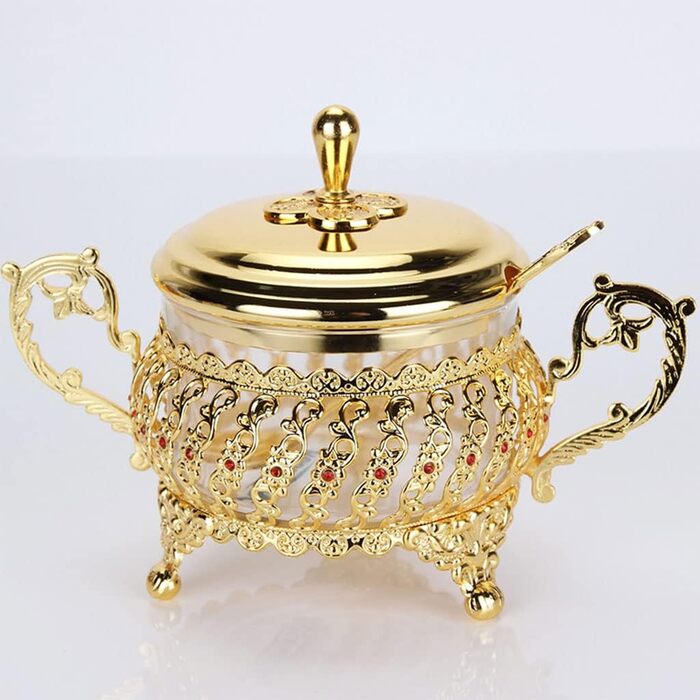 Кашниця для цукру з кришкою та ложкою Kaixinbukaixin, золота, з нержавіючої сталі, для спецій, солі, перцю, цукерок