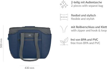 alfi ISO Bag 2in1 23 Liter, Dark Denim, Polyester Thermo Cooler Bag with extra carry bag, insulated shopping bag for groceries, swimming pool, sauna, insulated bag, flexible, washable