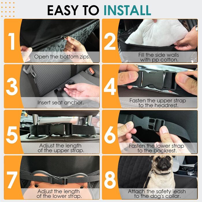 Автомобільний лежак для собак 2-в-1, чорний. Зігсвіт, з ременями безпеки, вбираючою підстилкою та знімним чохлом. Для маленьких собак