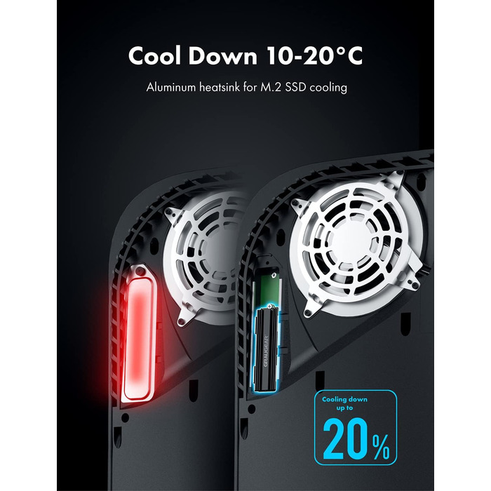 Радіатор охолодження GrauGear для M.2 NVMe SSD, комплект кулера для Playstation 5, PS5 Slim, з теплопровідною кришкою (алюміній) G-PS5HS02