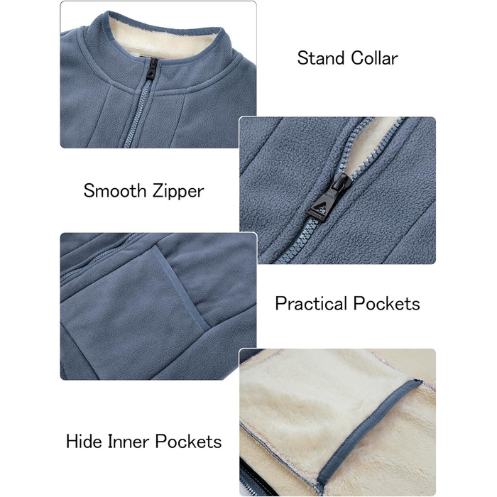 Чоловіча флісова жилетка AIEOE для осені/зими - тепла жилетка з 4 кишенями, стоячий комір, без рукавів, сіра, розмір L