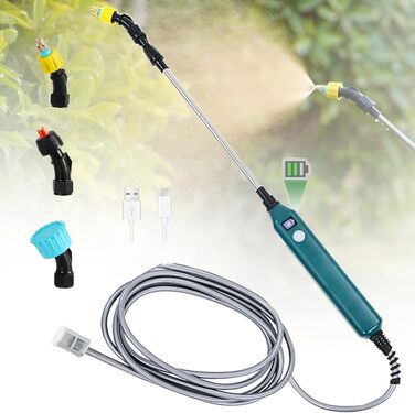 DOUBFIVSY Battery-Powered Electric Plant Sprayer, Pressure Sprayer Garden Sprayer Spray Lance with 3 Adjustable Nozzles, Visible Battery Level, Rechargeable Sprayer for Garden Weeding
