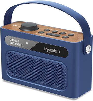 Inscabin M60: Портативне DAB/DAB+ FM-радіо з Bluetooth, подвійними динаміками та будильником (блакитний)