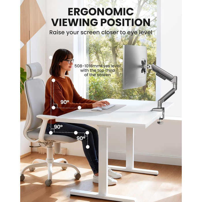 Кріплення для монітора ErGear: регульований кронштейн для моніторів 13-34 дюймів, підставка з кабельною організацією, VESA 75/100 мм, до 9 кг (срібний)