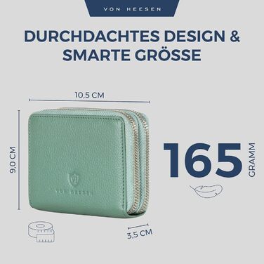 VON HEESEN Leather Wallet with RFID Blocker - Wallet for Women & Men made of Genuine Leather - Wallet with Coin Pocket - Purse for Women and Men in Turquoise (Silver Pine)