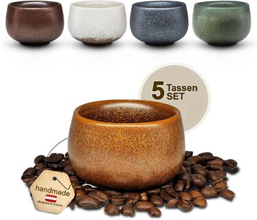 Набір кавових чашок для капучино та лате макіато, 5 шт., 80 мл, порцеляна, ручна робота, без ручки, для посудомийної машини