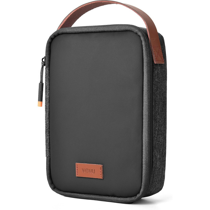 Органайзер для кабелів WIWU з ручкою, велика місткість, чорний. Для аксесуарів, техніки, зарядних пристроїв, повербанків, жорстких дисків. Регульовані перегородки, портативний, для подорожей, офісу, школи.