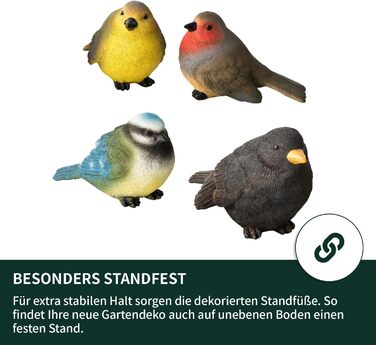 VERDOBA - Garden Decoration 4 Birds - Decorative Figures made of Artificial Resin (Polyresin) for Balcony, Garden, Winter Garden, Pond - Garden Decoration
