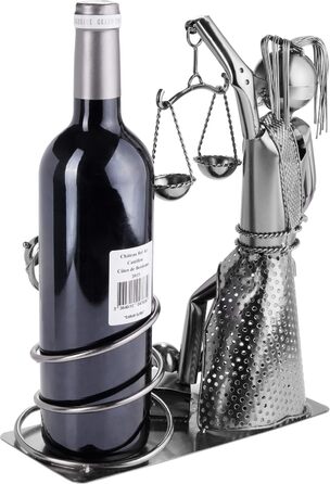 BRUBAKER Wine Bottle Holder Justice with Snake - Metal Sculpture Bottle Stand - Metal Figure Wine Gift for Lawyers, Judges, Attorneys, Law Firm - with Greeting Card
