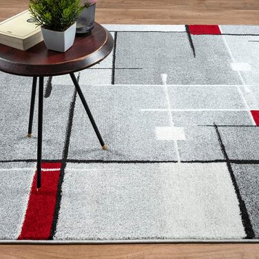 Килим Pearl Moderner Dichter Kurzflor для вітальні та спальні, сірий, 200x280 см, геометричний візерунок, сірий/червоний