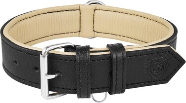 Riparo Genuine Leather Adjustable Dog Collar with Additional Reinforcement (XL: 4.5CM Wide for 53.4CM - 63.5CM Neck, Black)