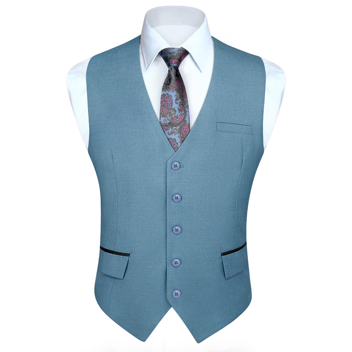 Жіночий елегантний костюмний жилет HISDERN для весілля, класичний однотонний, діловий, смокінг з кишенями (сталево-блакитний, XXL)