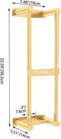 Тримач для рушників на стіну, велика поличка для рушників у ванну кімнату, золотий, 56 см