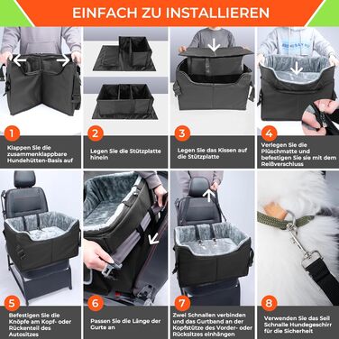 Автокрісло для собак Babenest, підсилене, чорне, розмір M, з ременями безпеки