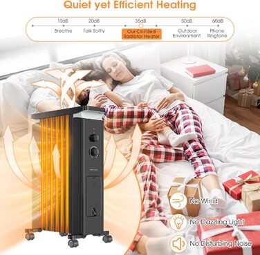 RELAX4LIFE Oil Radiator 1500W, Electric Heater with 7 Fins & 3 Heat Settings & Towel Rail, Electric Heater Energy-Saving, Electric Heater Overheat Protection & Tip-Over Protection, 5-35° C (Black)