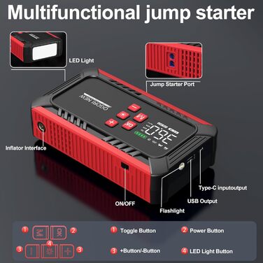 Powerbank з компресором 7000A для запуску авто 12V, 150PSI, 8L/10L (бензин/дизель), LED-ліхтарик