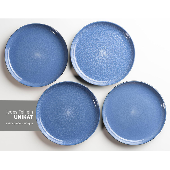 MÄSER Filippa: 16-Piece Ceramic Dinner Set for 4 - Modern Blue & Black Reactive Glaze Stoneware