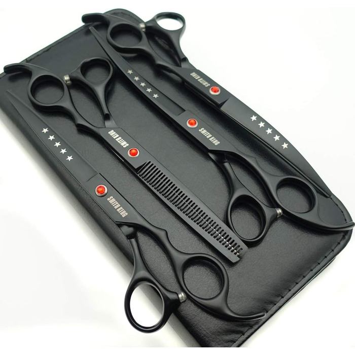 Набір ножиць для грумінгу собак 7 дюймів: прямі та витончені ножиці, 4 шт. (чорний)