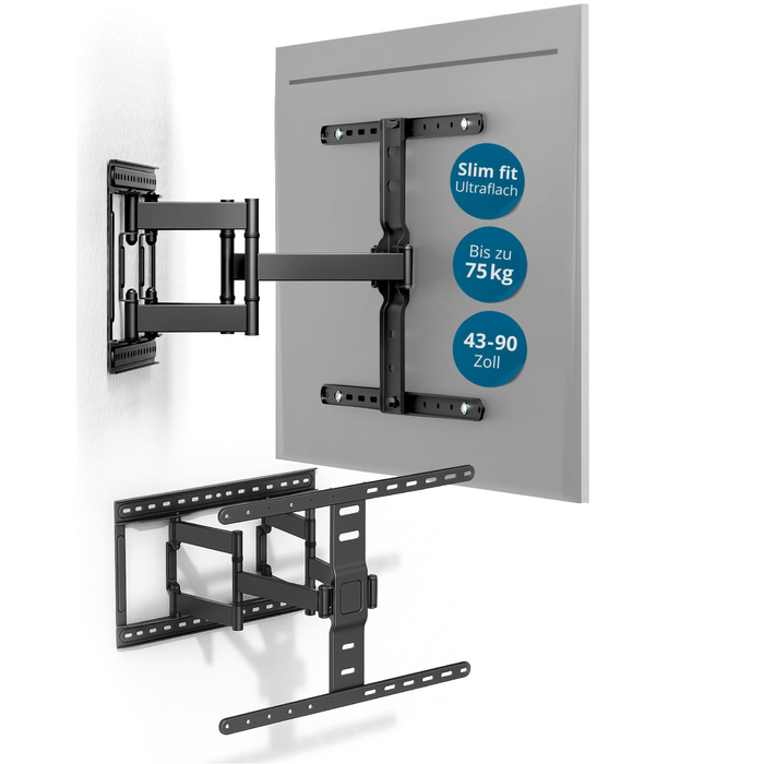 Настінний кріплення для телевізора Xantron Slim Fit, поворотний, з аксесуарами - відстань від стіни 27 мм, 43-90 дюймів, VESA до 600x400, до 75 кг - SLIMLINE-466US