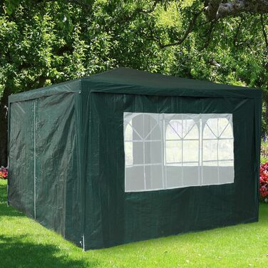 Relaxdays Pavilion Side Wall Set, 4-Piece, 3 Walls, Window, Side Panel with Zipper, Plastic, WxH 2x3 m, Green