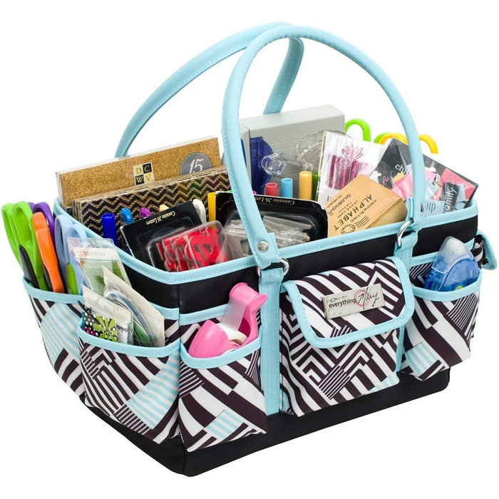 Everything Mary Blaugruner, geometric deluxe store and tote bag, organizer for crafts, sewing, paper, art, desk, canvas, accessories, storage with handles for travel