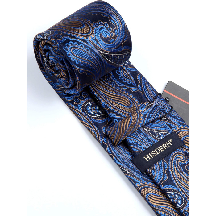 Кравка для чоловіків HISDERN: святкова краватка з хустинкою в патріотичному стилі (синій & коричневий)