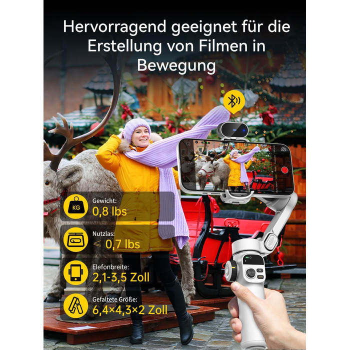 Стабілізатор для iPhone та Android з 3-осьовою стабілізацією та OLED-дисплеєм, 7.8