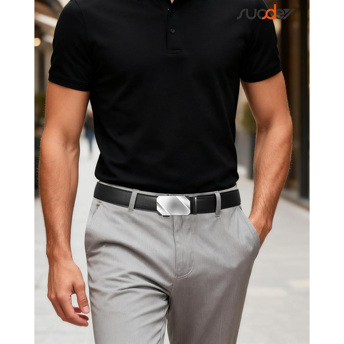 Чоловічий шкіряний ремінь SUOSDEY з автоматичною пряжкою, 35 мм, регульований без дірок, 115/130 см (чорний)
