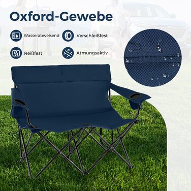 Крісло для кемпінгу Costway на 2 особи, розкладне з підсклянниками та підлокітниками, 300 кг, з сумкою, для кемпінгу, пікніка, риболовлі (Блакитний)