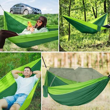 Гамак CIRULLI з москітною сіткою 260x140 см, вантажопідйомність 300 кг, парашутний нейлон, для кемпінгу, саду