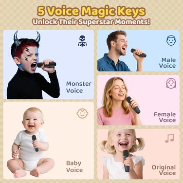 Караоке машина з 2 мікрофонами Bluetooth для дітей та дорослих, з диско-підсвіткою, чорна - ідеальний подарунок для вечірок (3-15 років)