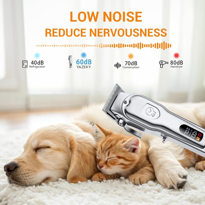 Машинка для стрижки собак і котів, професійна, з 4 насадками, потужний мотор, для тіла, обличчя, вух, лап (срібна)