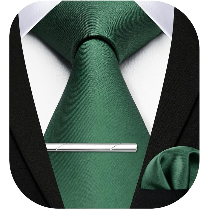 Чоловіча краватка HISDERN однотонна, з нагрудною хусткою та затискачем для краватки, зелена - ідеальний комплект для весілля та свят