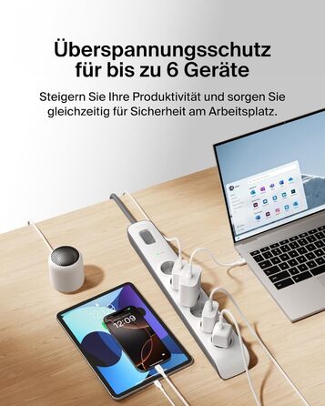 Захисна мережева стрічка Belkin 6-fach з USB, 6 розеток, 650 Дж, 2 м, для дому та офісу