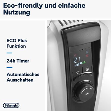 Радіатор масляний De'Longhi Dragon 4 Pro TRDX41025E, 2500 Вт, білий, з таймером та захистом від замерзання