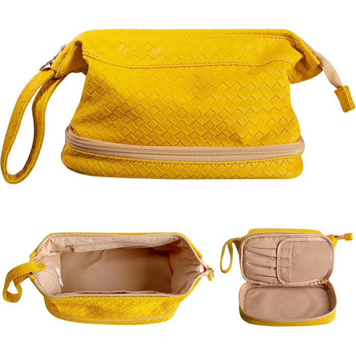 Жіноча косметичка-органайзер для макіяжу велика, водовідштовхувальна, з відділенням для пензлів, для подорожей (B-жовтий)