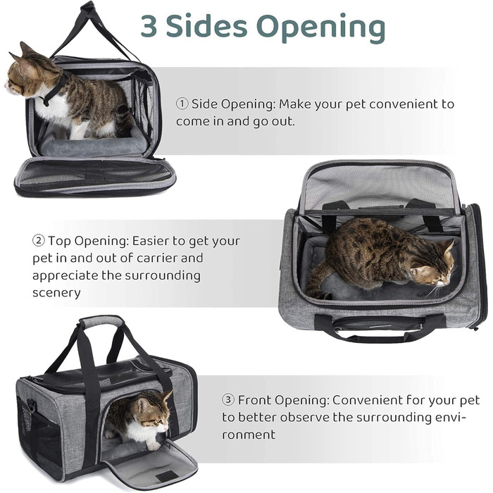 Транспортна переноска для котів та собак, складна, для авіаперельотів, сіра, 45 x 28 x 21 см